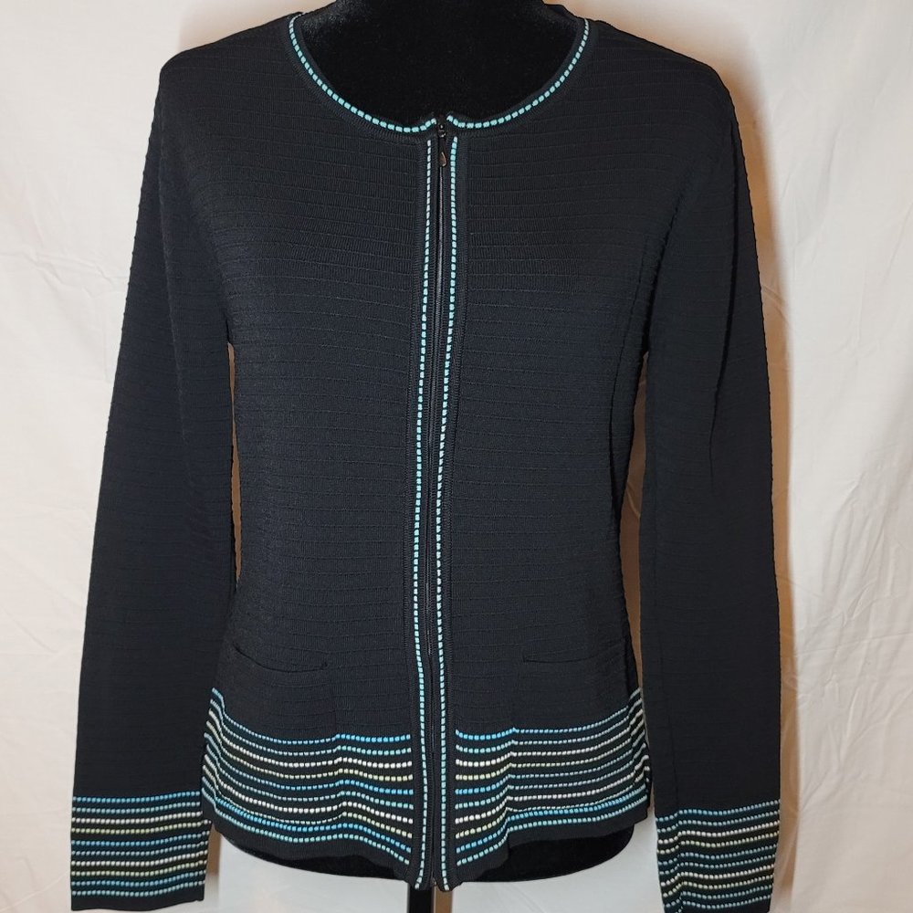 Grace Dane Lewis Black Knit Zipper Cardigan In Size Large